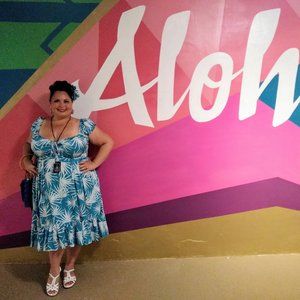 Collectif tropical peasant top style dress Aqua and white